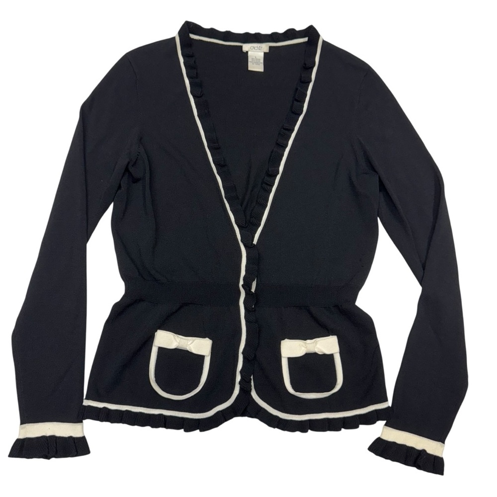 Vintage Cache Knit Cardigan Top Black White Size L Ruffle Fairy Y2K Coquette - Picture 8 of 13